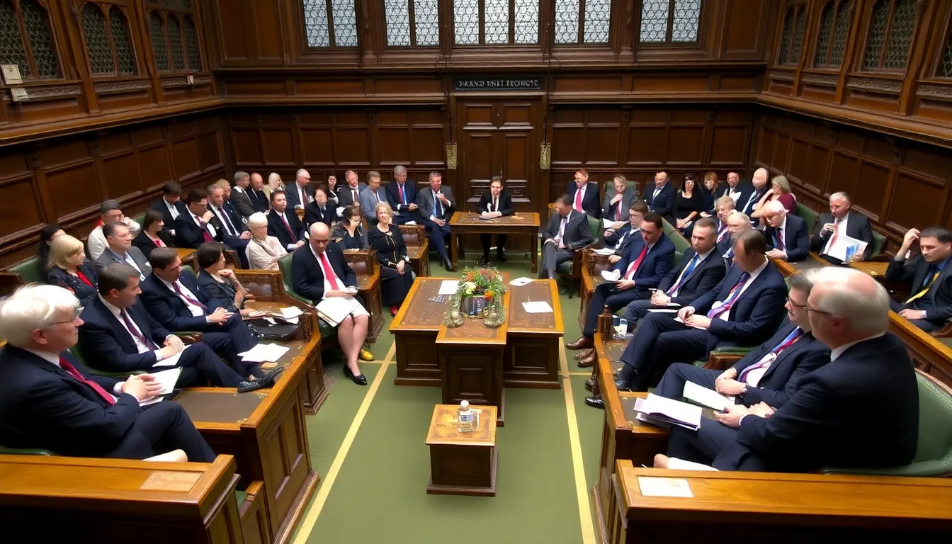 A group of MPs gathered in a committee room, engaged in discussions on data privacy and ethical considerations related to private companies handling sensitive health information