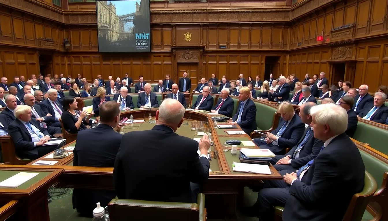 UK MPs gather in a parliamentary session, expressing concerns about Palantir's access to NHS England patient data, with lawmakers discussing implications for privacy and data security.