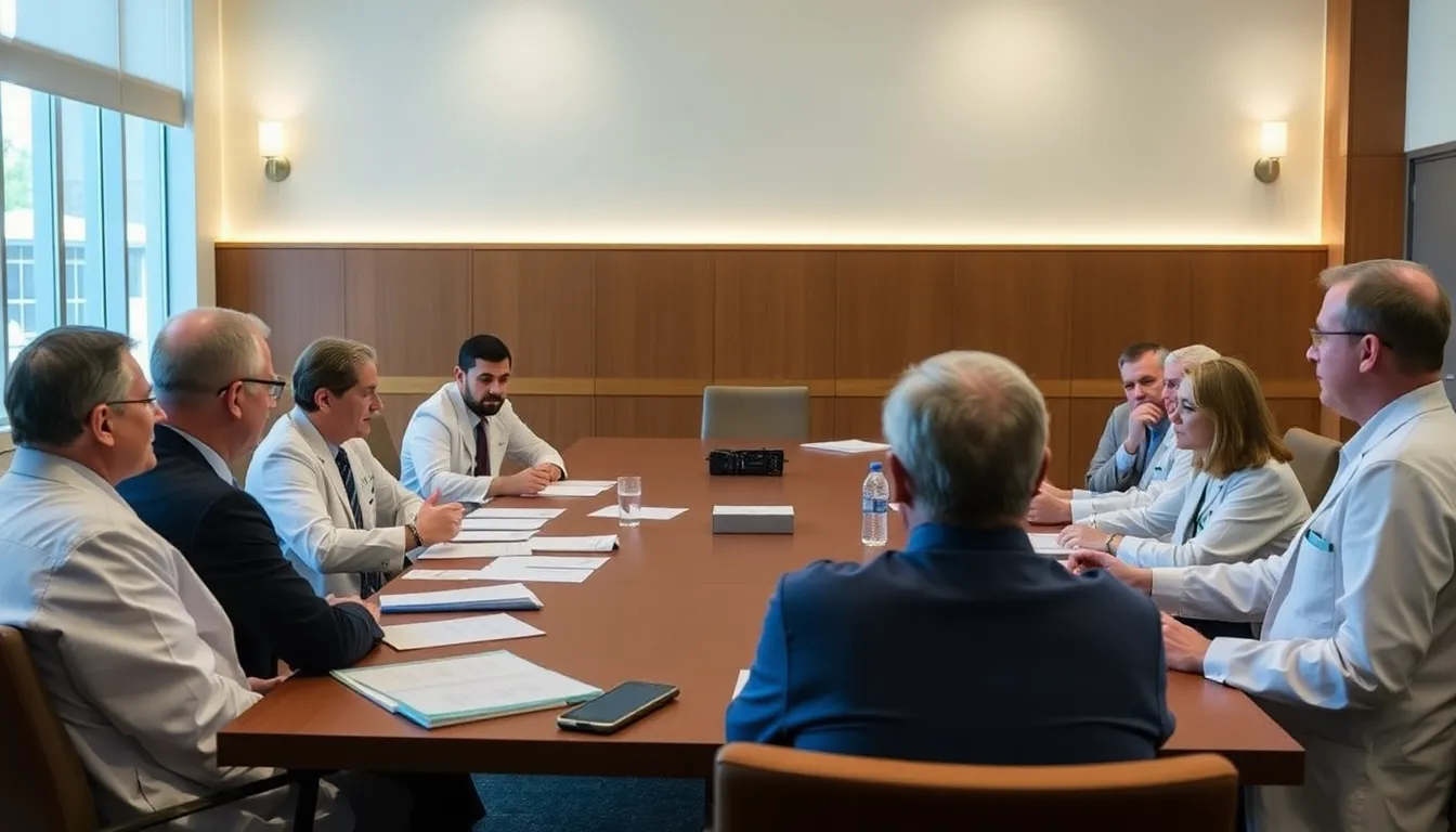 A group of public health officials discussing the importance of vaccination programs in response to flu pandemics