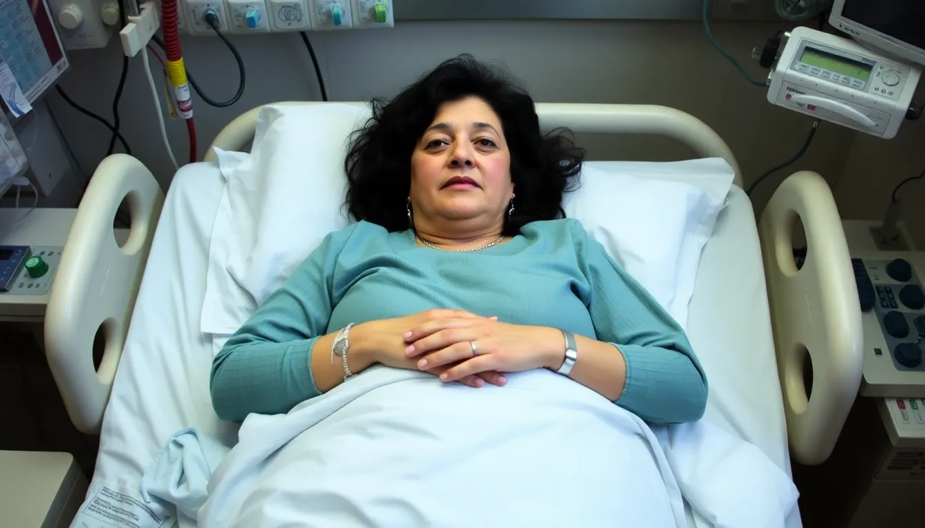 Narges Mohammadi is seen lying in a hospital bed with medical equipment surrounding her, highlighting the urgent health concerns following her recent hospitalization in Tehran.