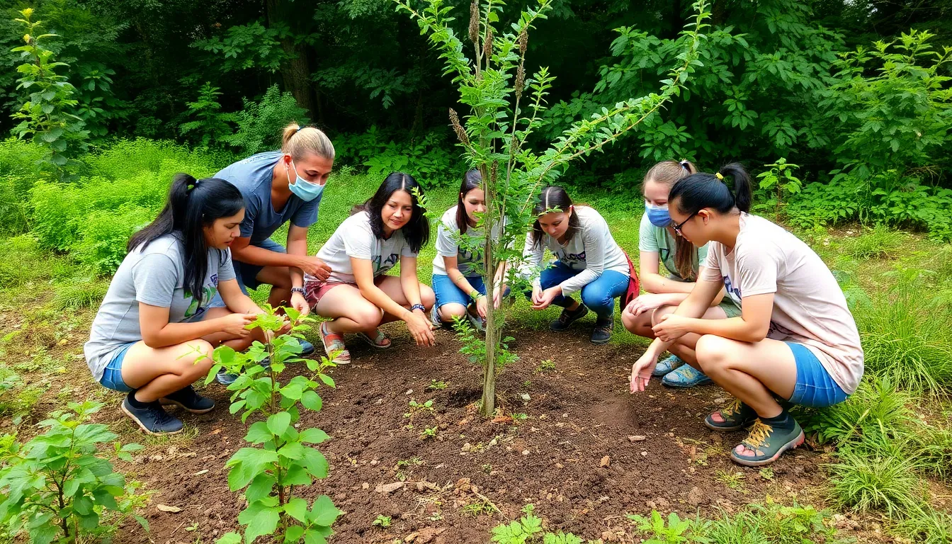 Community members participating in a local conservation project, engaging in handson activities to restore ecosystems and promote biodiversity