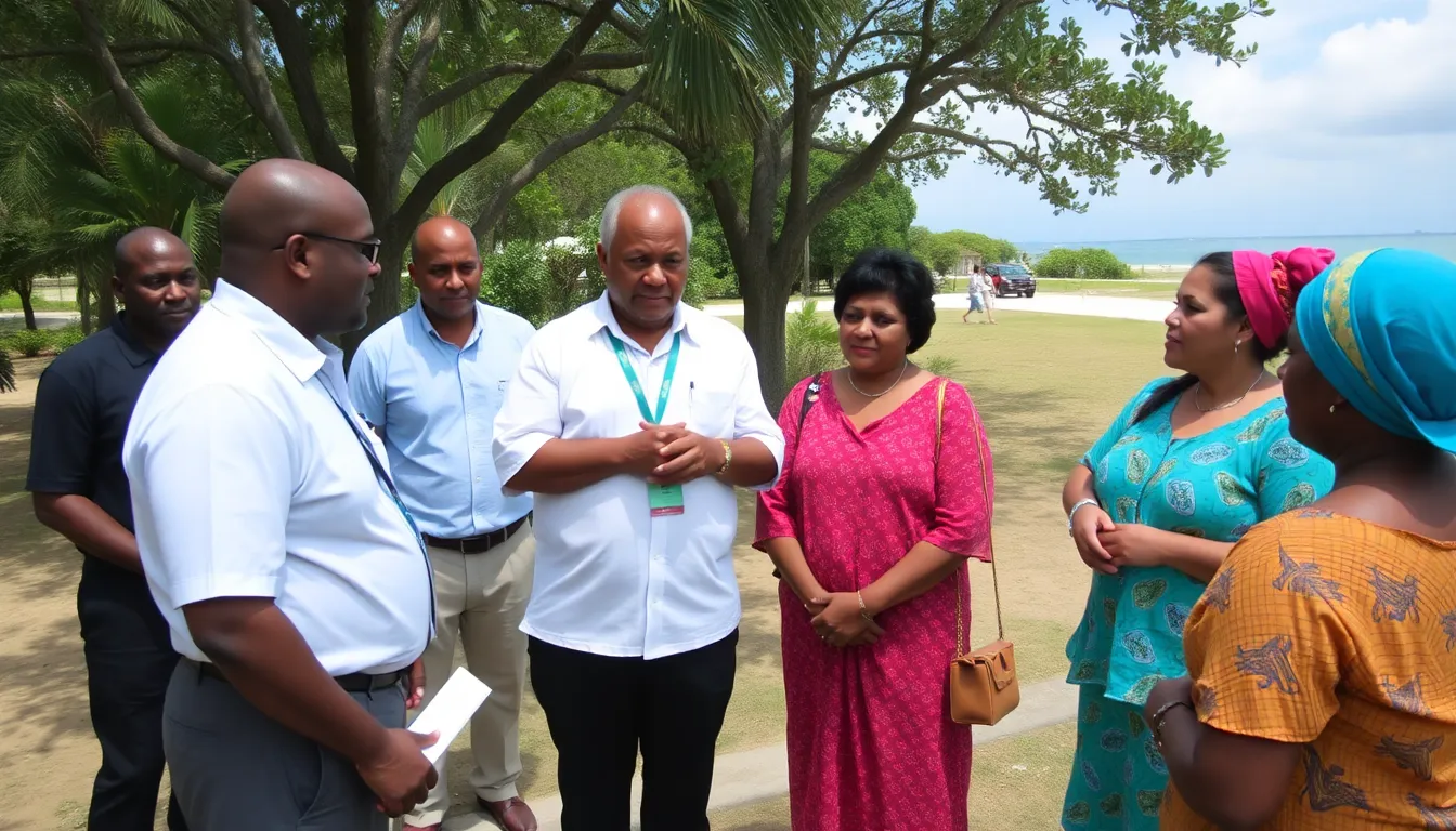 Government officials in Nauru engage with local communities during a public forum to discuss the proposed name change to "Pleasant Island" and its potential impact on national identity and tourism.