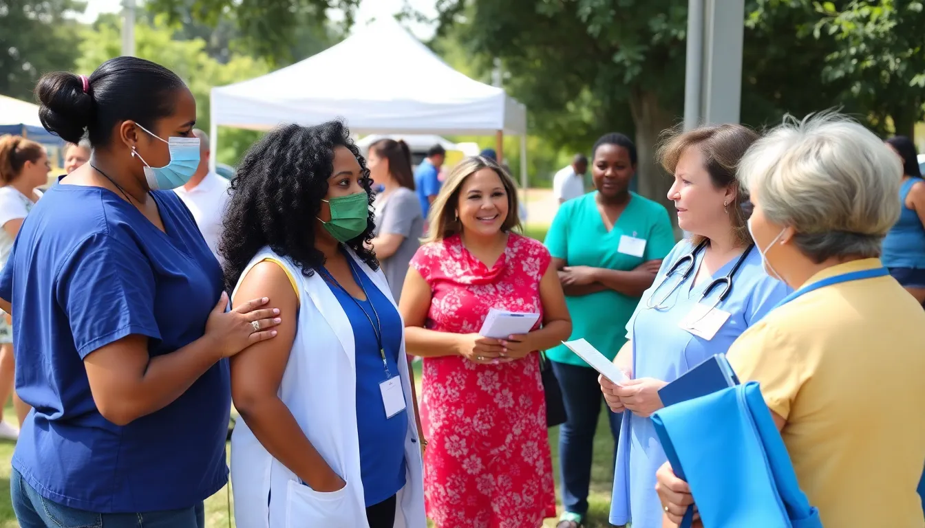 An advocacy group rallying for increased funding and resources dedicated to women's health initiatives in a public awareness campaign