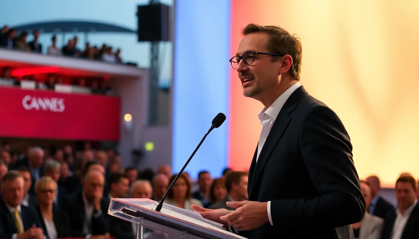 A closeup of Nicolas Winding Refn, visibly moved while discussing the impact of his health crisis on his creative journey at the prestigious festival