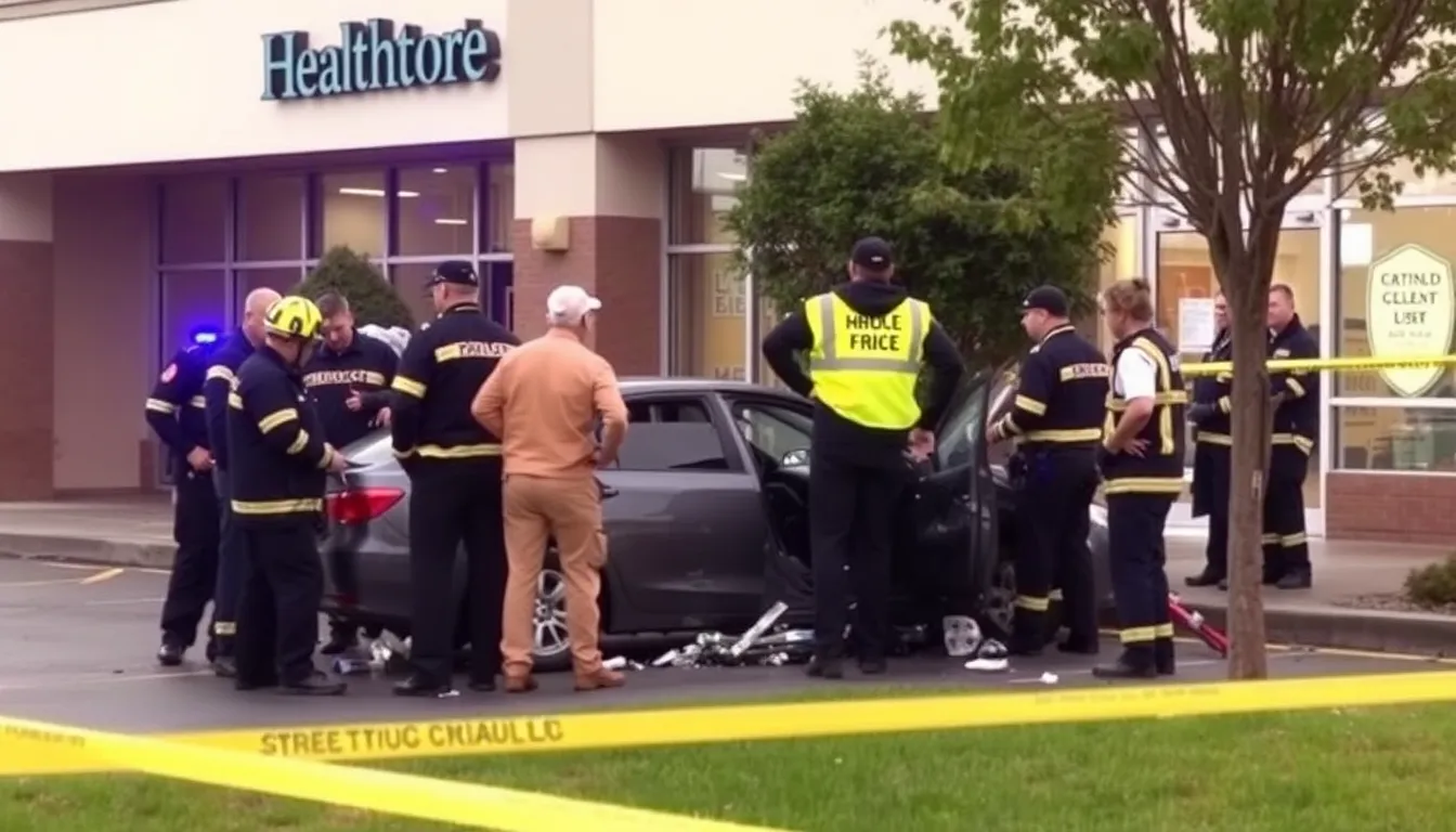 A view of the health club's entrance, highlighting the area where the vehicle crashed, prompting discussions about urban safety measures