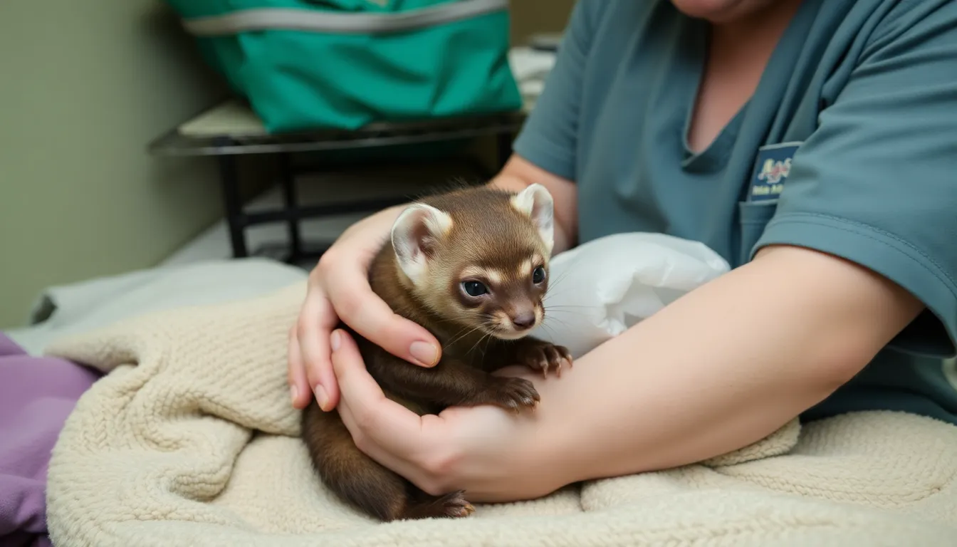 A young pine marten kit receives attentive care from wildlife rehabilitators in a warm environment designed to support its recovery after losing its siblings.
