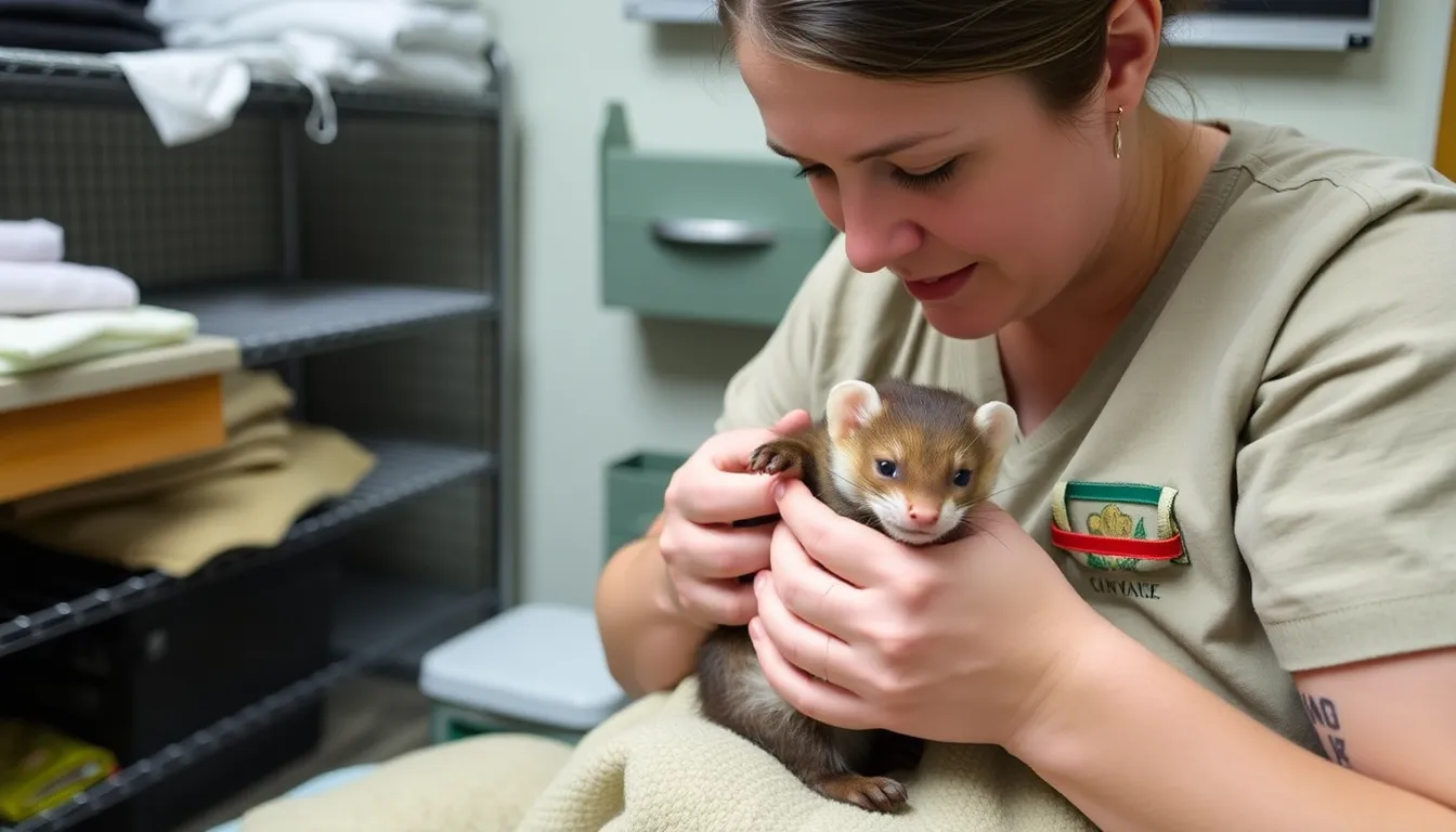 The pine marten kit is nestled in a warm and cozy environment, resembling the natural habitat it would have shared with its mother