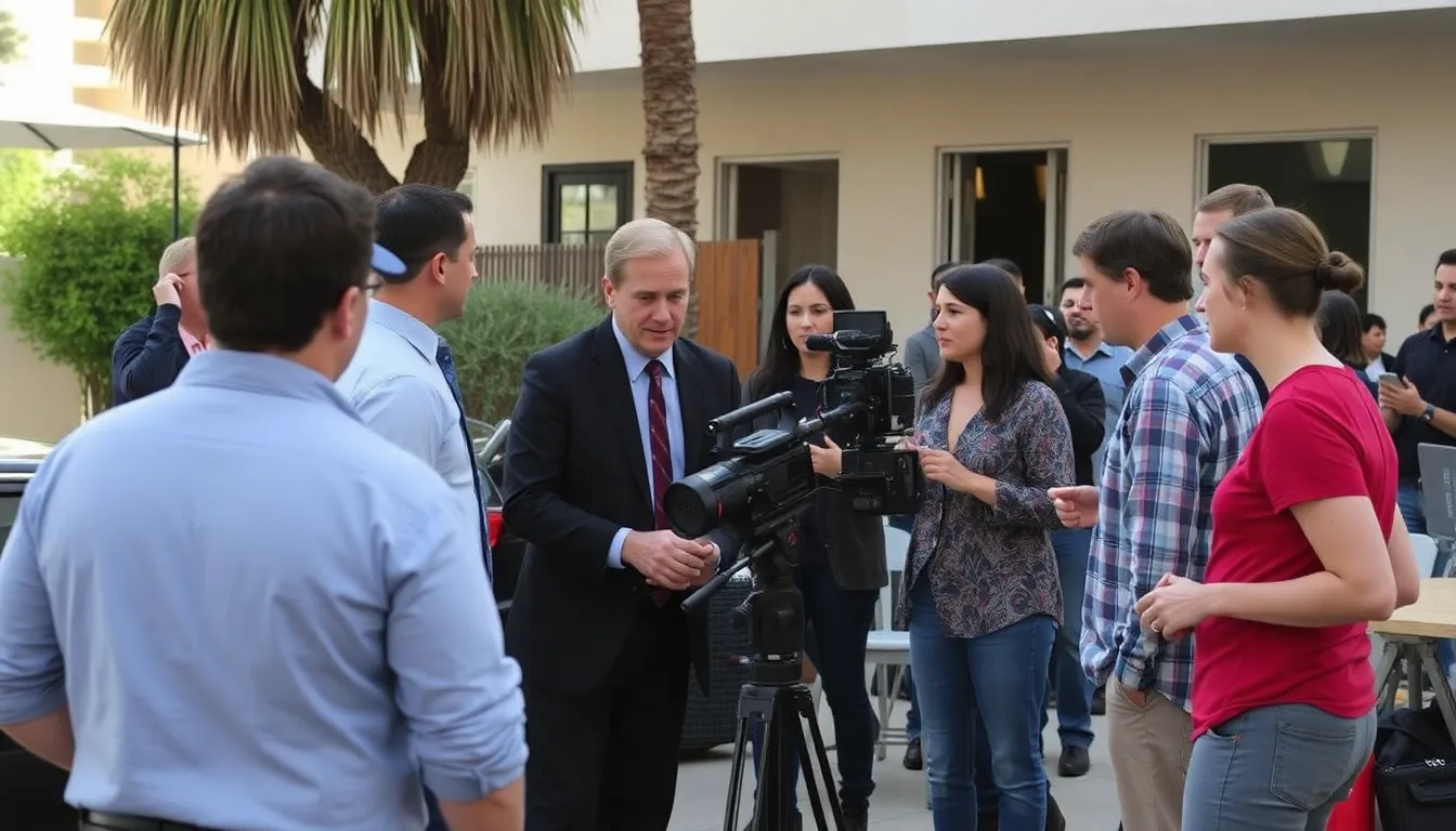 The bustling Los Angeles filming location buzzes with activity as the crew prepares for an intense shooting day, highlighting the film's vibrant production environment