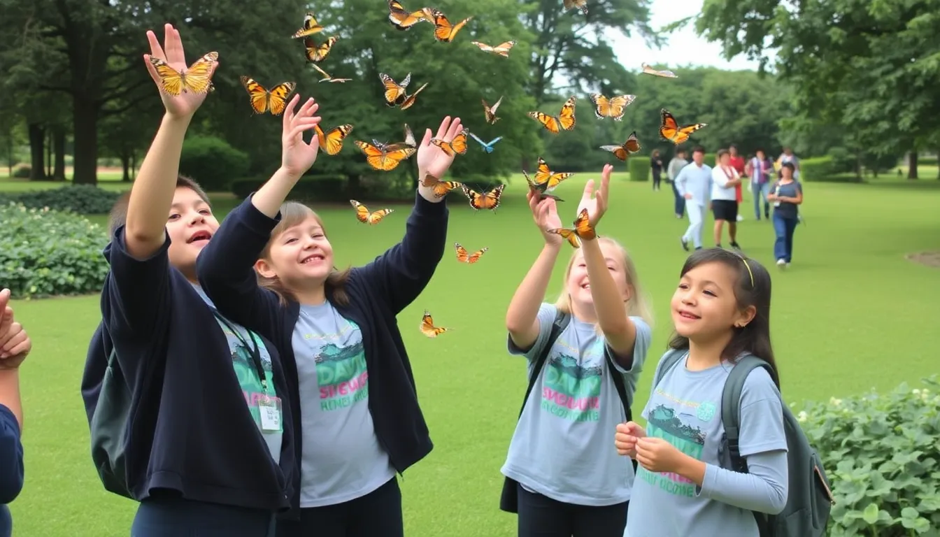 Students engage in an educational workshop, learning about the lifecycle of butterflies and the challenges they face in their natural habitats