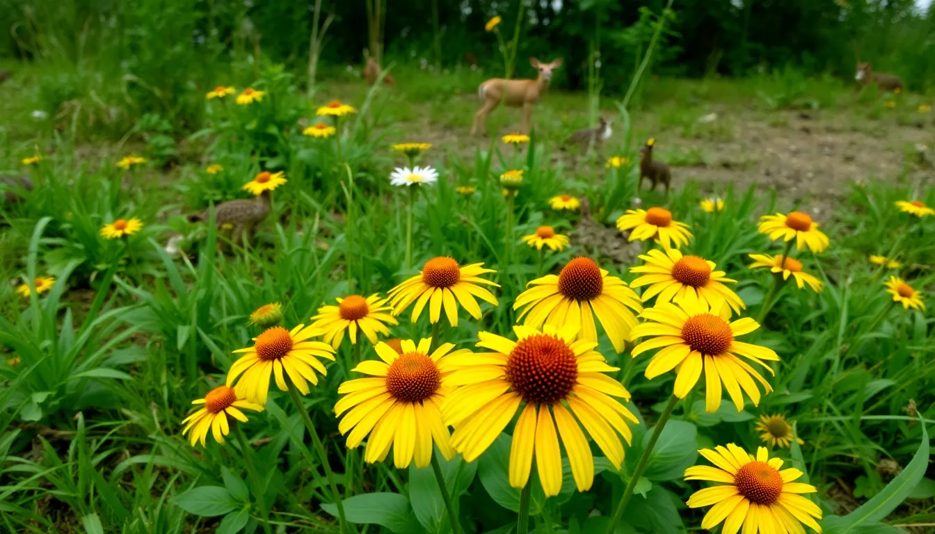 Community volunteers diligently planting new seeds as part of the conservation efforts to restore the golden coneflower population