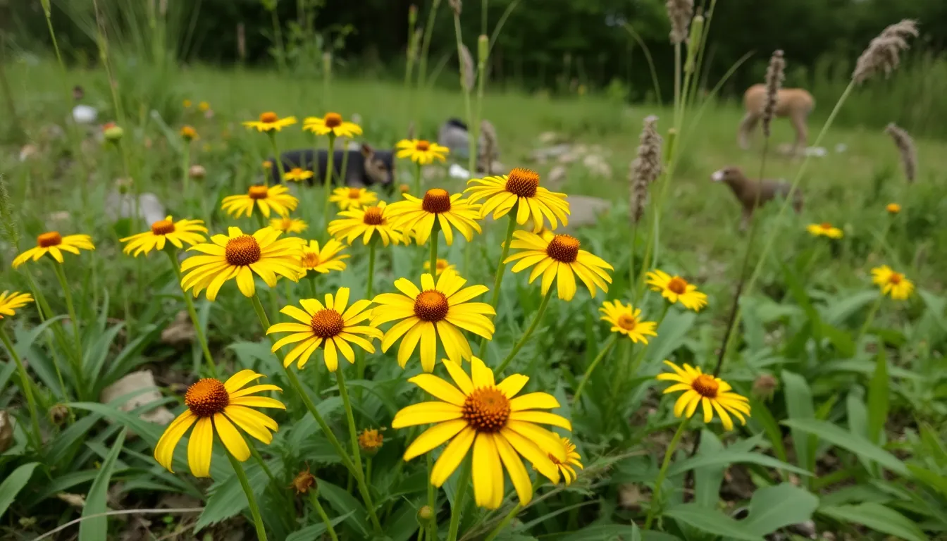 Local residents participating in a workshop focused on sustainable practices and the significance of protecting endangered species like the golden coneflower