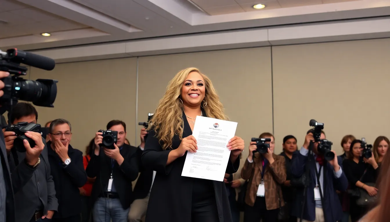 Mariah the Scientist celebrates her signing with Universal Music Publishing at a press event, showcasing her excitement for future music projects.