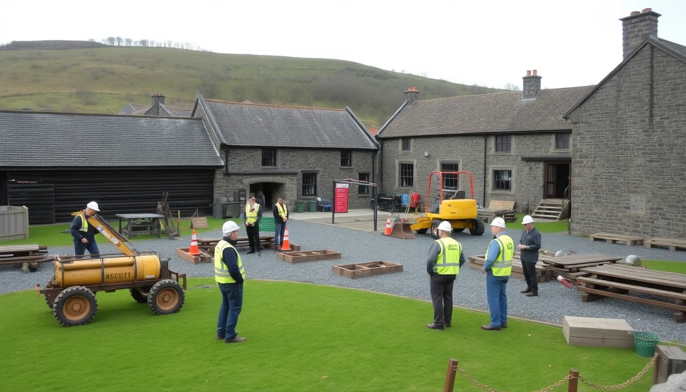 A view of the Scottish Coal Museum's grounds, where plans for a renewable energy hub are underway, showcasing a blend of historical architecture and modern energy concepts.