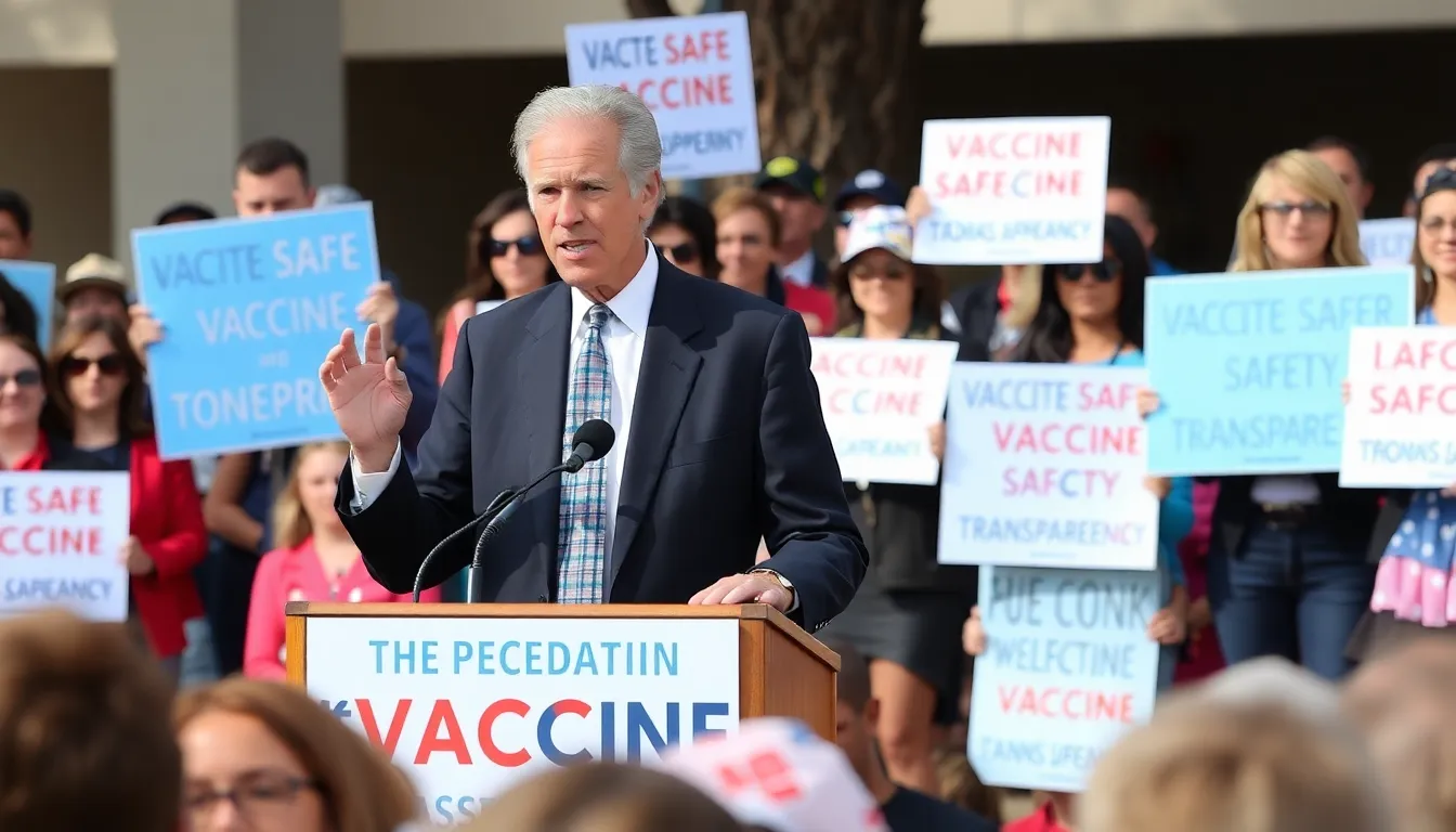 A concerned citizen holding a sign advocating for vaccine transparency during a public demonstration, reflecting the growing skepticism surrounding vaccine practices