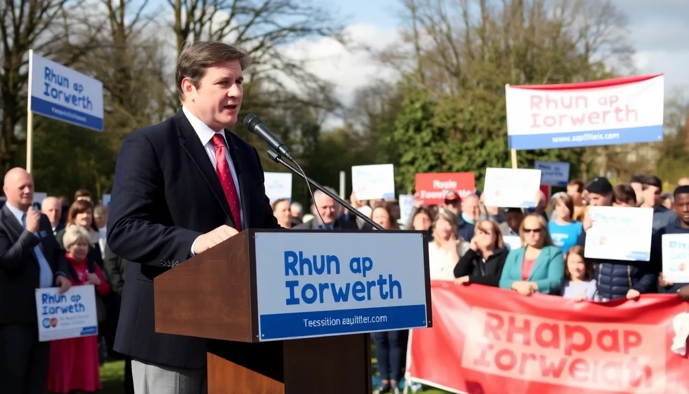 A vibrant rally showcasing diverse voices from rural communities advocating for increased representation and local issues in Welsh politics