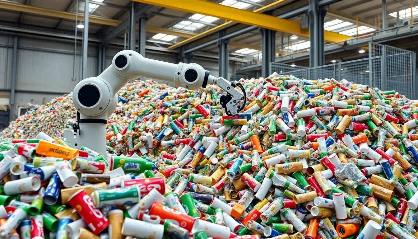 Employees observing the integration of automated collection vehicles during a demonstration at a waste management site