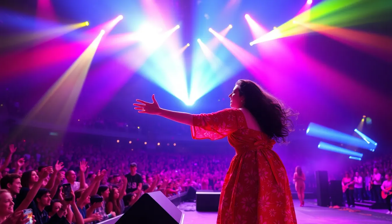 Musicians and dancers join Rosalía on stage, enhancing the immersive experience that blends culture and creativity for her diverse audience
