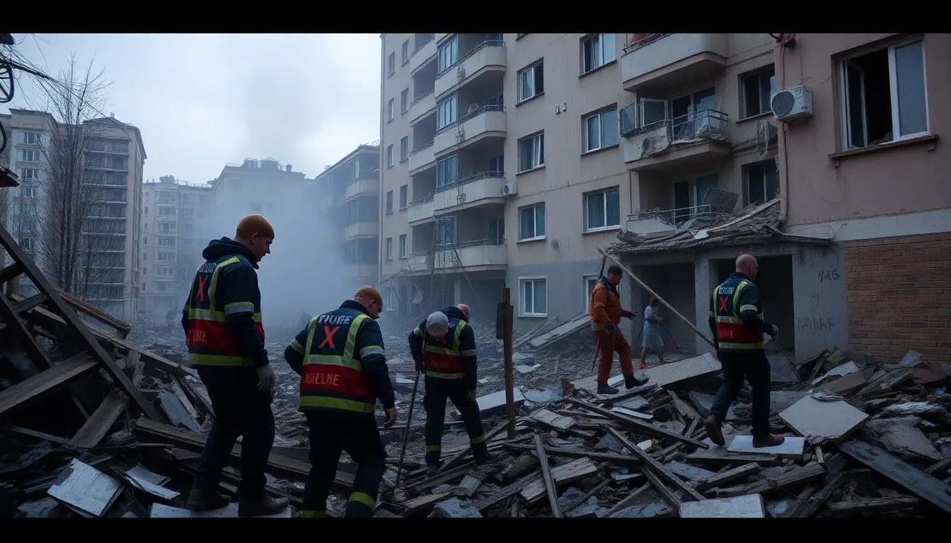 Ukrainian military personnel assess damage and strategize responses in the wake of recent attacks on urban centers