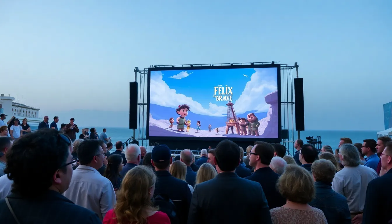 A promotional moment at Cannes, capturing the excitement and anticipation surrounding the teaser release of 'Felix the Brave' among industry stakeholders and audiences