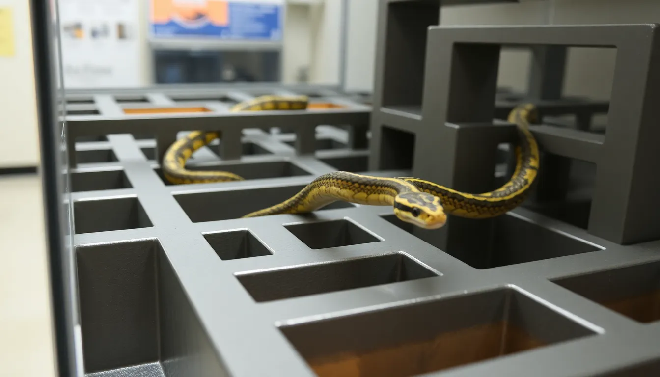 A snake demonstrating its problemsolving abilities as it adapts its hunting strategies based on environmental cues