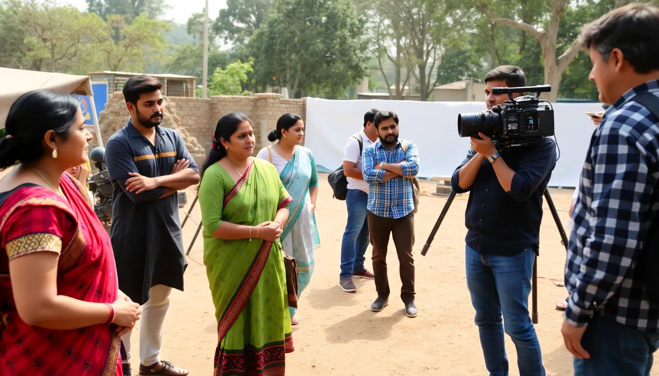 Supriya Pathak Kapur engaged in a creative discussion with her production team, emphasizing her vision for the film's narrative