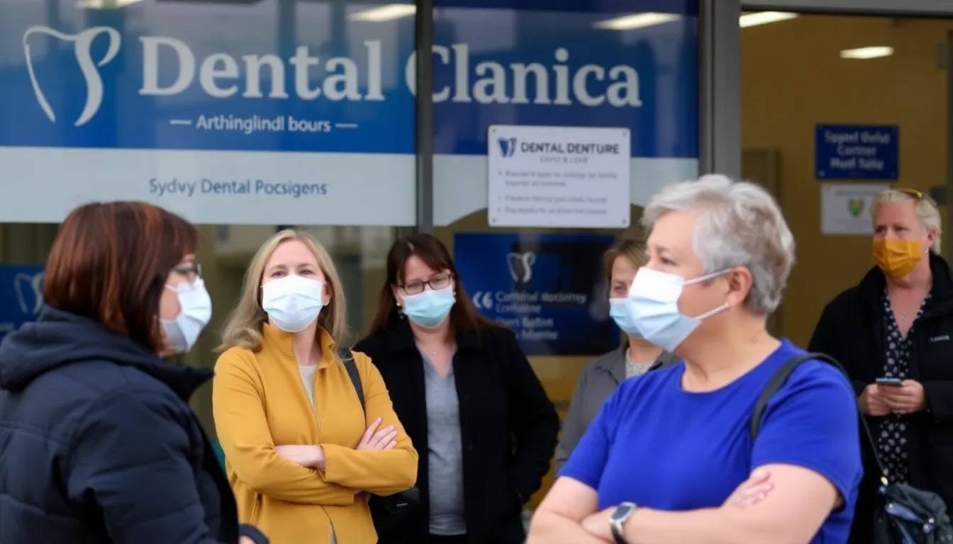 Patients at a Sydney dental clinic gather outside the facility, expressing concern after receiving notifications about potential virus exposure from recent dental procedures.