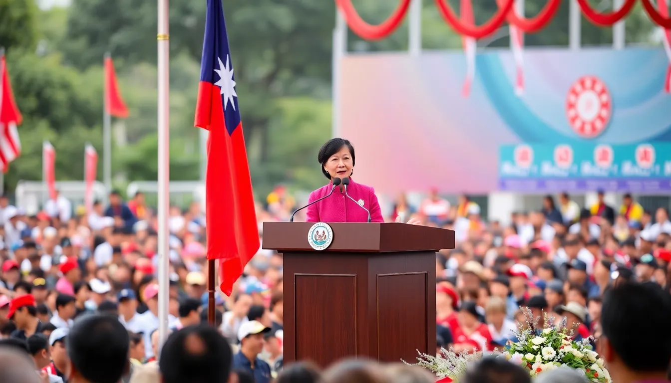 Taiwan's President Tsai Ingwen delivers a speech during National Day celebrations, asserting the island's independence amidst rising tensions with China.
