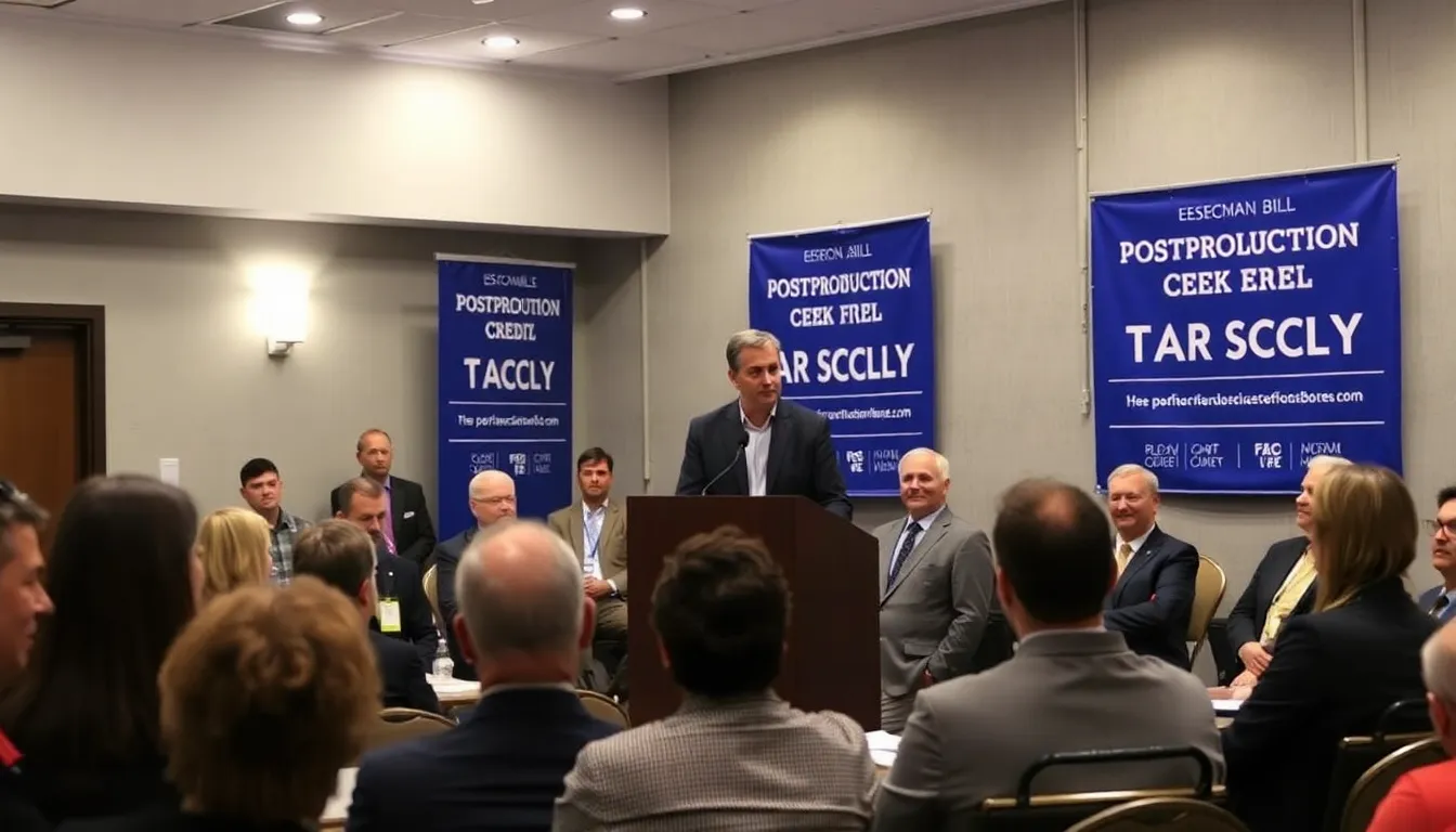 A group of local officials discussing the potential economic benefits of the tax credit for the California entertainment sector