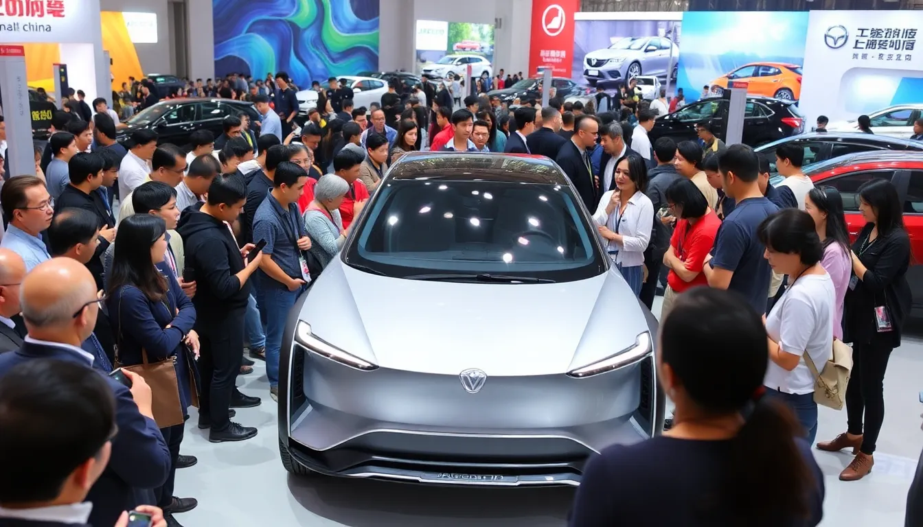 A diverse group of consumers examines the Jaecoo 7 at a dealership, illustrating the increasing interest in electric vehicles among budgetconscious buyers