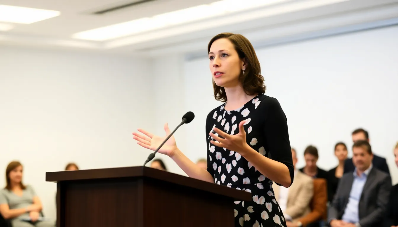 Tiler Peck speaks passionately during a press conference, advocating for the ballet community to embrace larger and more ambitious productions to attract diverse audiences.