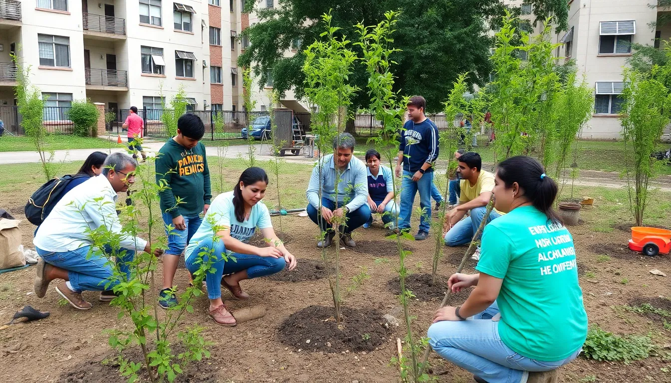 A group of children participating in an educational program about trees and biodiversity, emphasizing the importance of fostering awareness in future generations