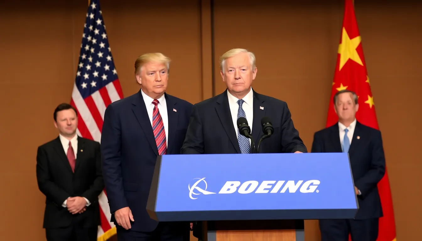 A meeting room filled with representatives from Boeing and the Chinese government discussing the details of the aircraft purchase, reflecting the importance of international cooperation in the aviation industry