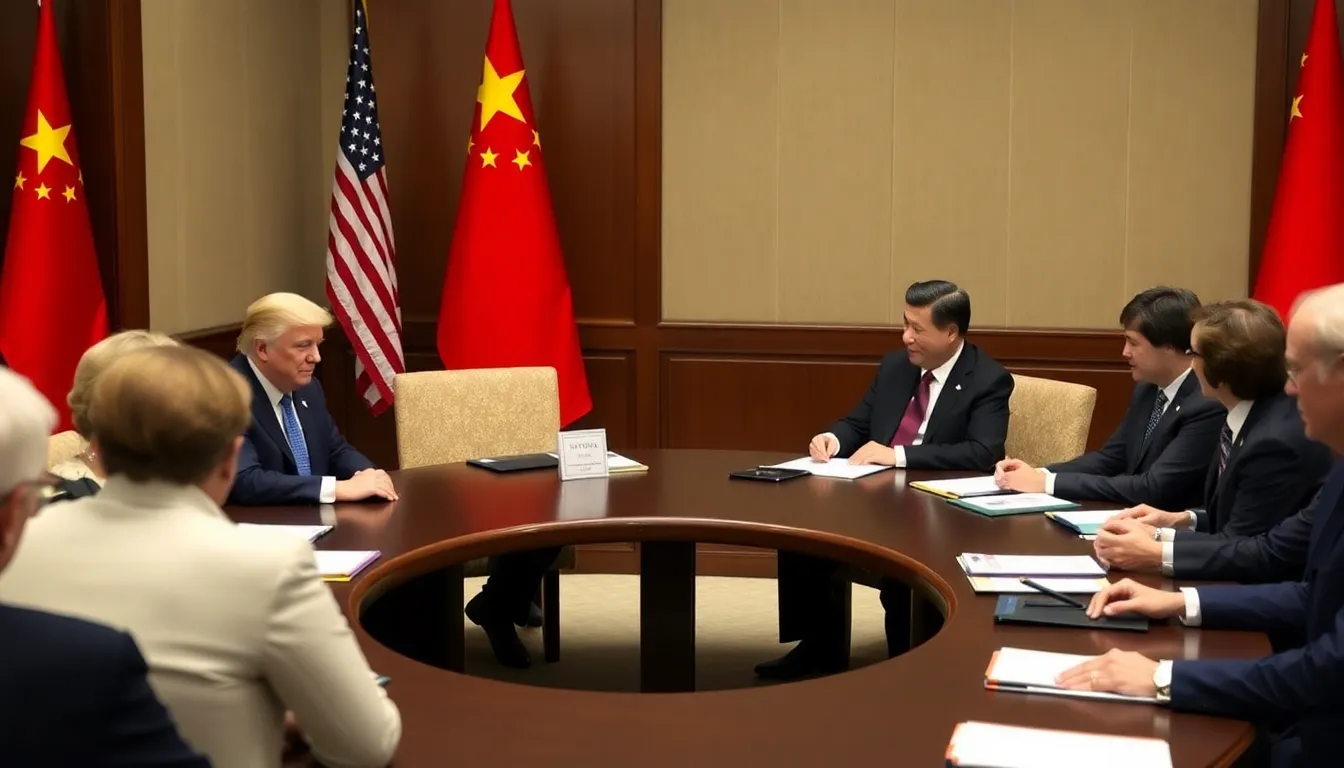 Trump and Xi engage in discussions at a round table, surrounded by advisors, as they address key issues affecting U.S.China relations.