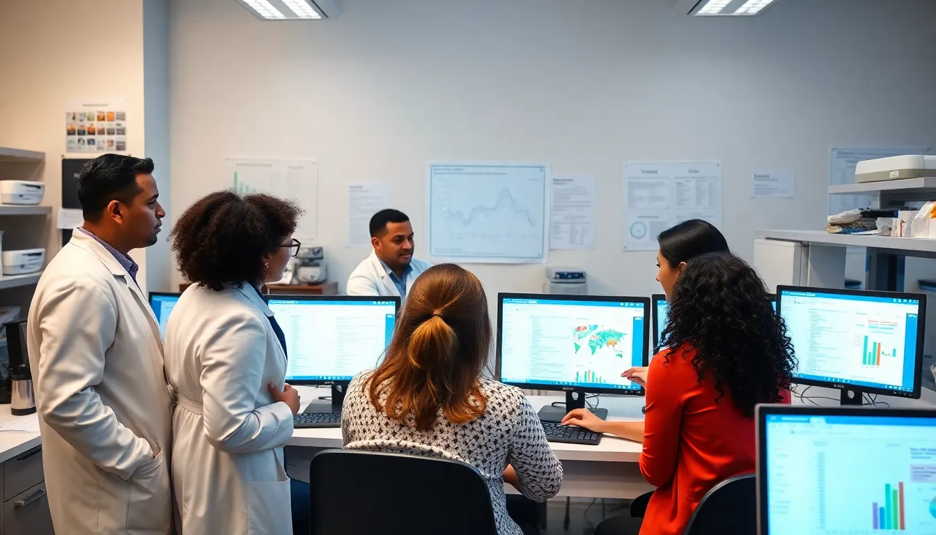 Researchers work collaboratively in a laboratory setting, analyzing data on obesity risk factors while discussing strategies to combat the rising epidemic of obesityrelated diseases in the UK.