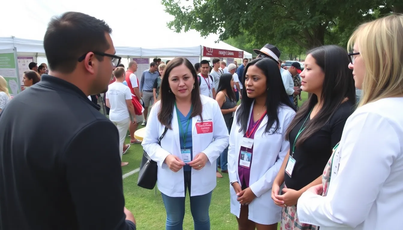 A group of healthcare professionals discusses the significance of preconception health during a community event focused on Trimester Zero.