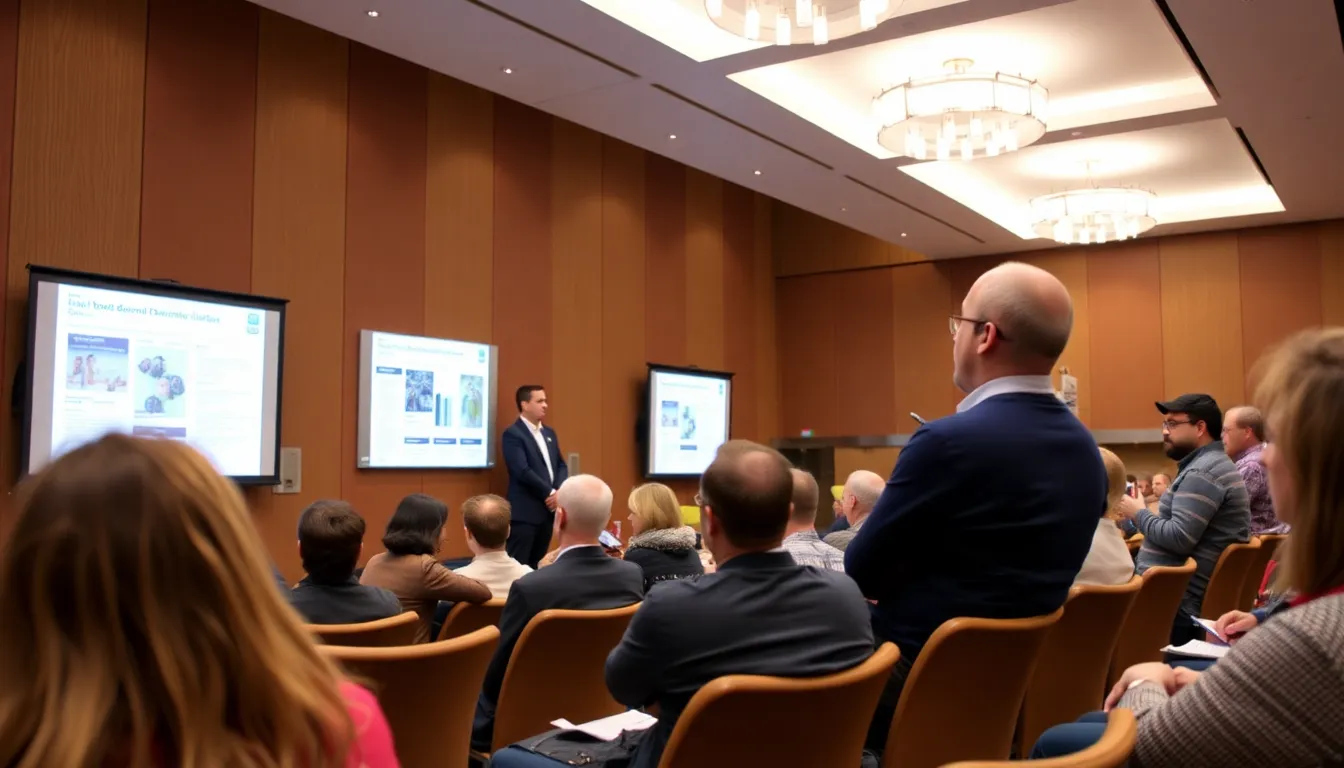 A health professional presenting data on the health implications of alcohol consumption to an audience, emphasizing the importance of moderation