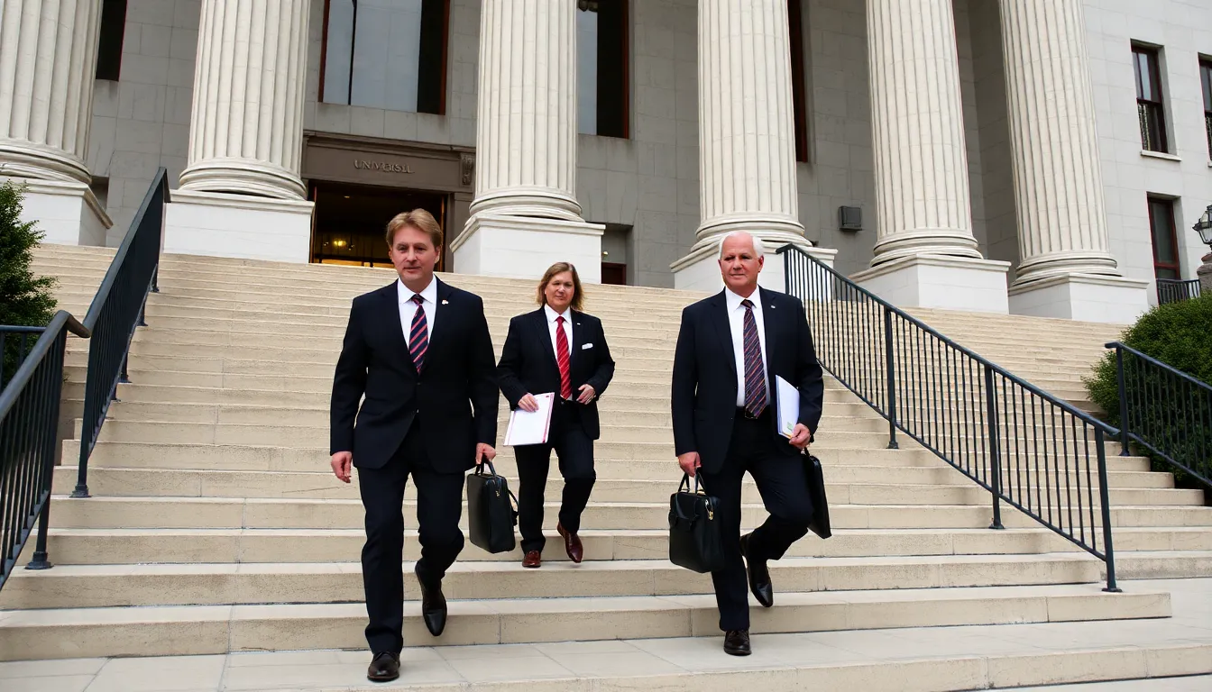 Universal Music representatives are seen entering a courthouse as they prepare to present their rebuttal in the appeals court case against SaltNPepa regarding ownership of master recordings.