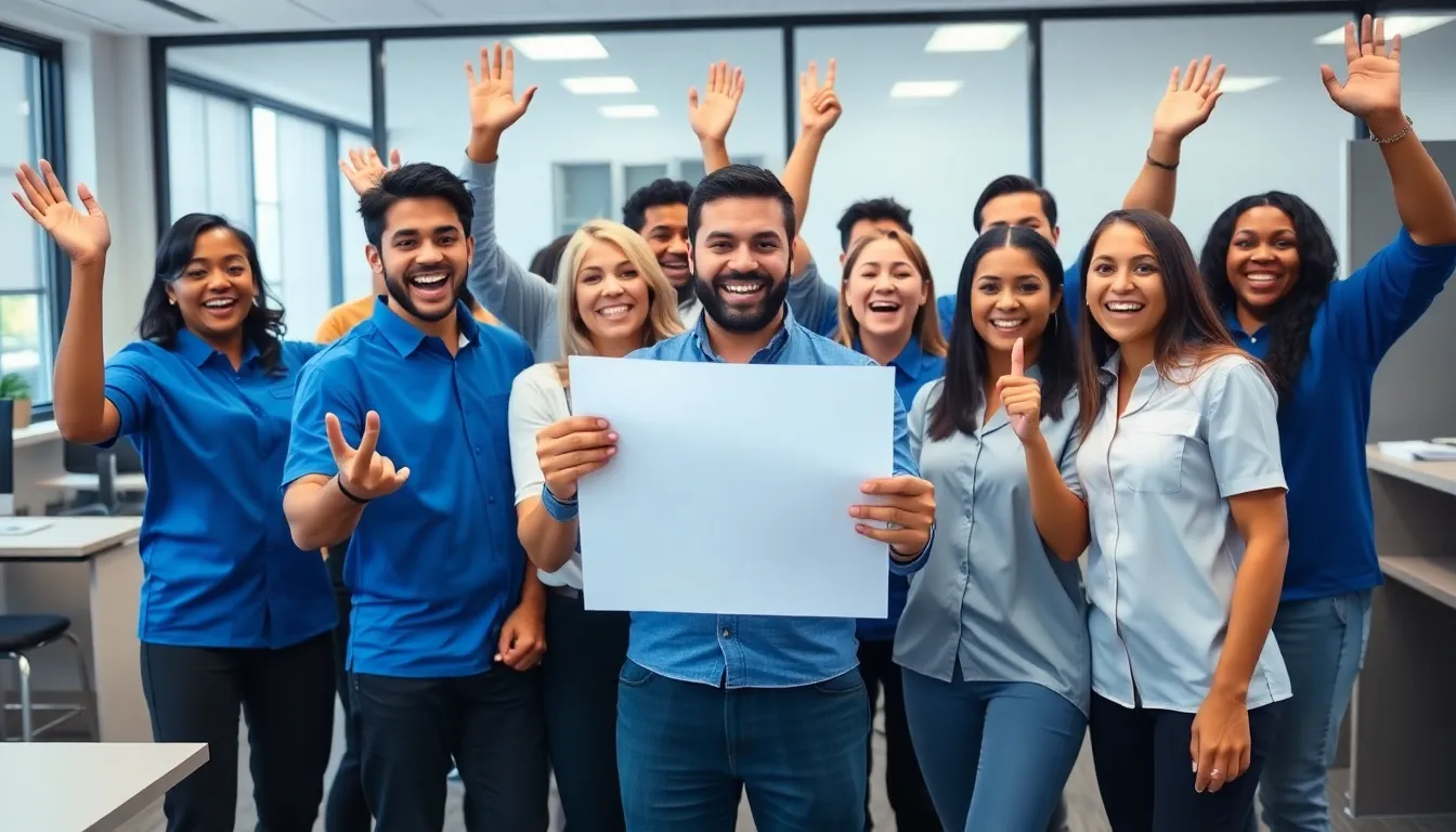 A group of diverse professionals collaborating in a modern office environment, highlighting the increase in job opportunities within professional services