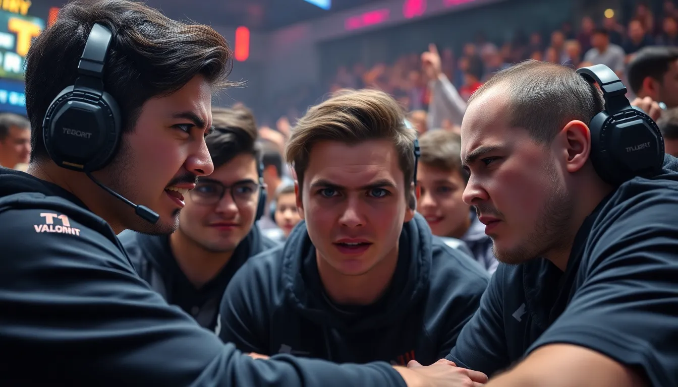 T1's management in a critical meeting, discussing potential roster changes to address the team's poor performance in the VCT Pacific
