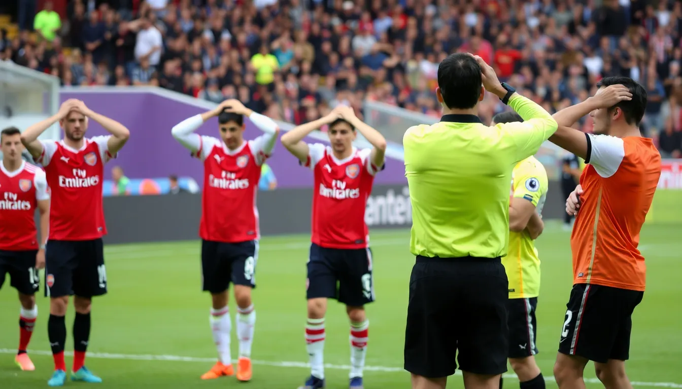 The emotional response of Arsenal fans in the stands, expressing frustration over a denied goal that could have impacted the title race