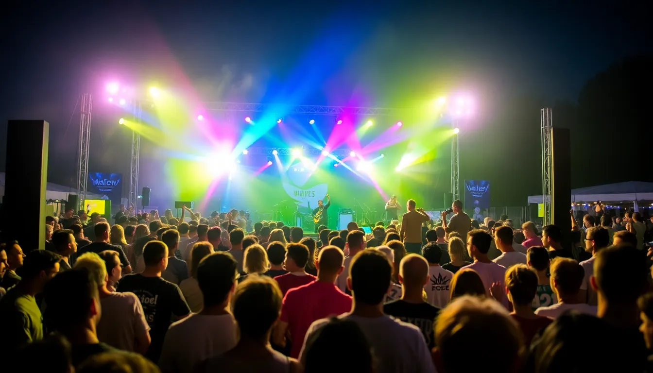 Musicians passionately performing on stage at the Flex, showcasing the vibrant local pop music scene in Vienna