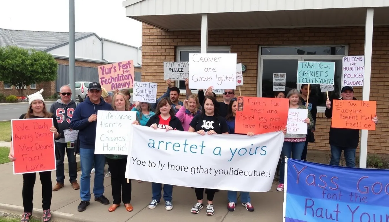Protesters gather outside the local police station in Yass, expressing their anger and grief over the recent arrest connected to the murder of an 8yearold girl.