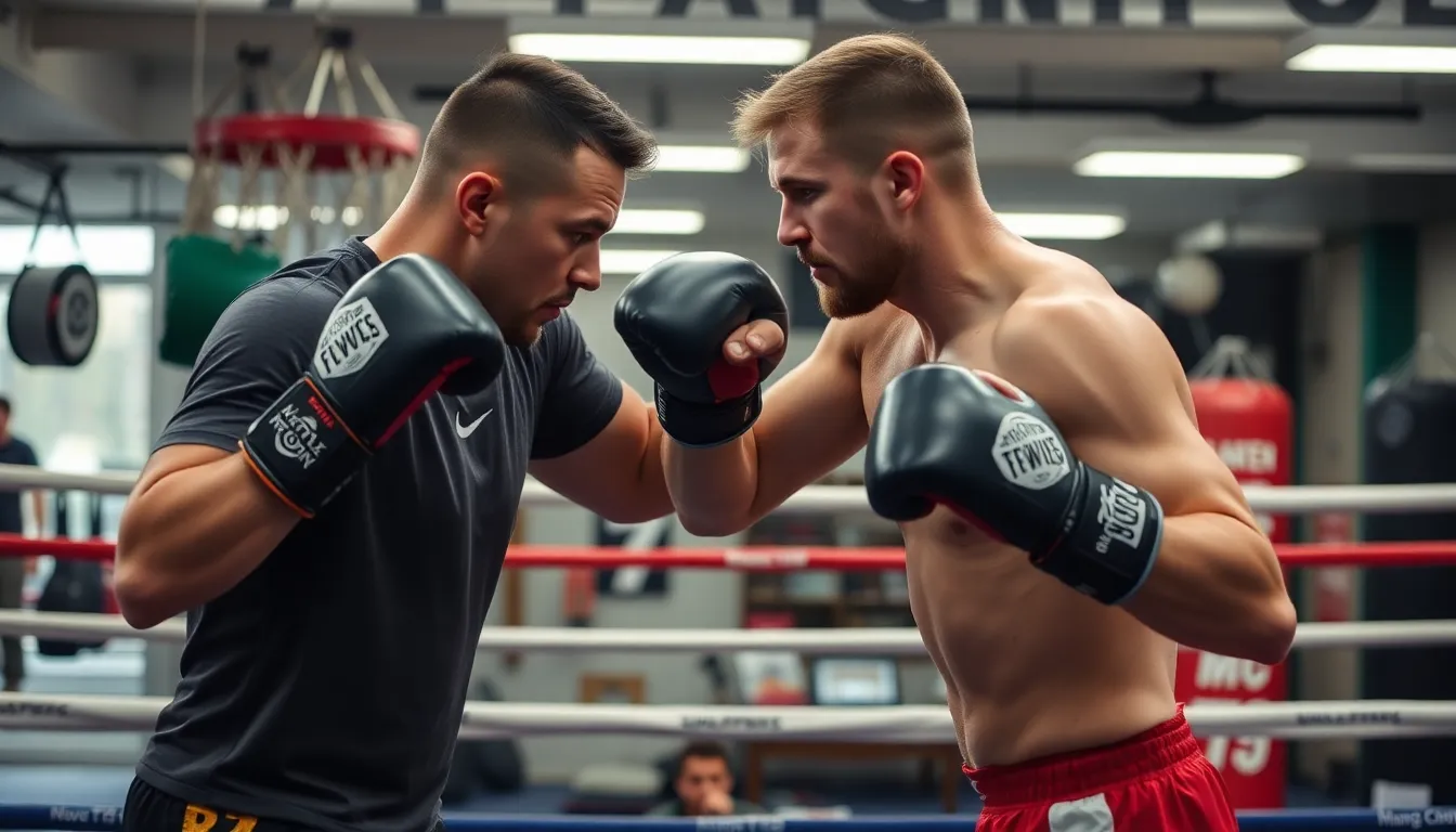 Wardley trains intensely in a gym, surrounded by boxing equipment, as he prepares for his upcoming title defense in December 2023.