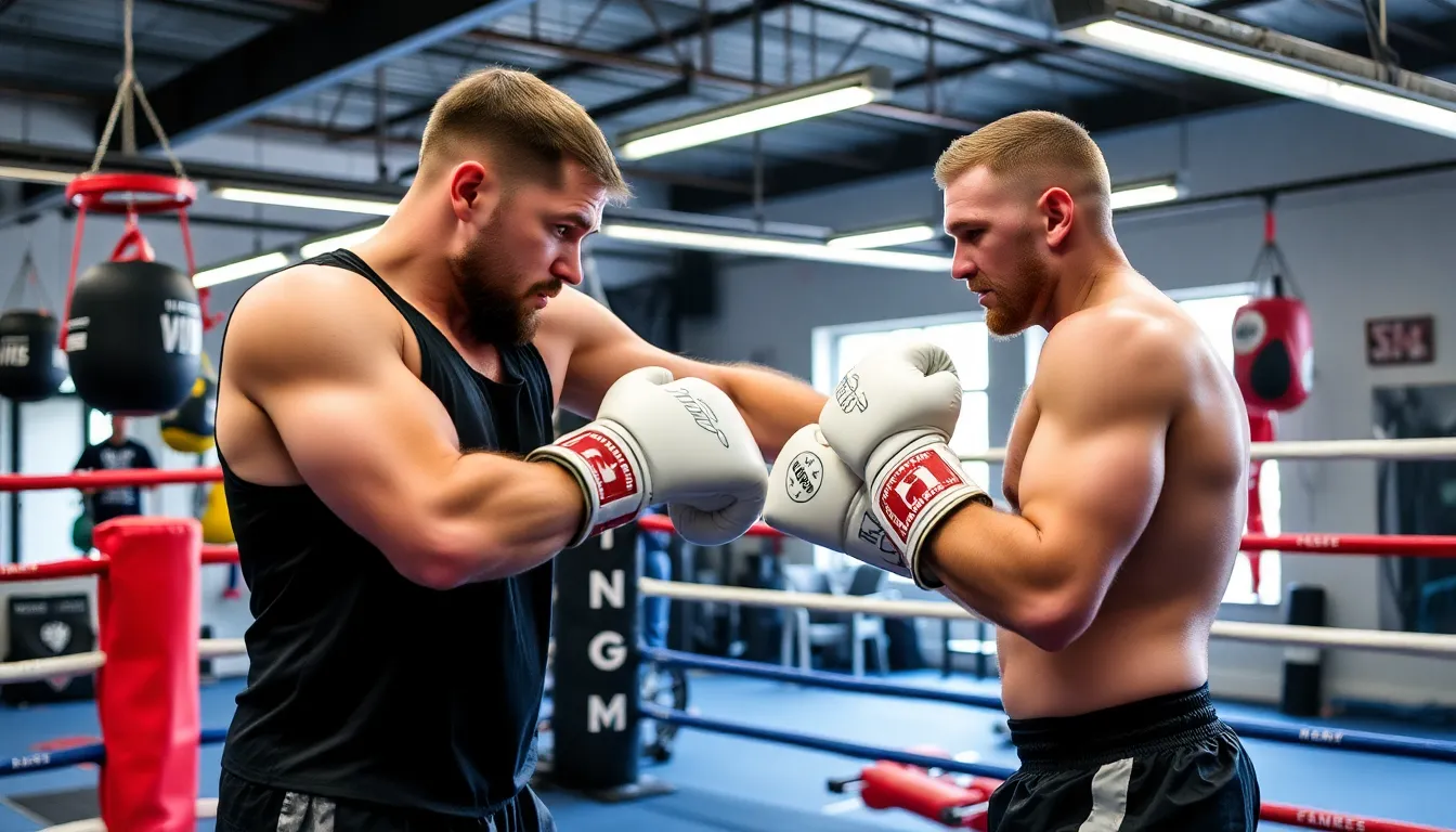 A group of whitecollar boxers in the ring, representing the diverse backgrounds of professionals engaging in the sport for fitness and charity