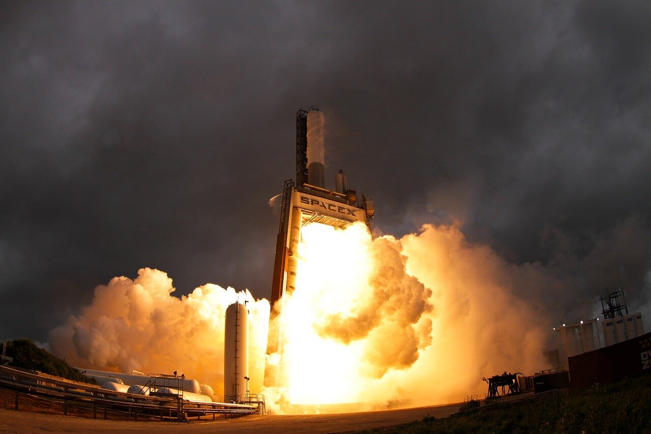 A SpaceX launch pad showcasing the Starship prototype, symbolizing a significant milestone in heavylift space transportation