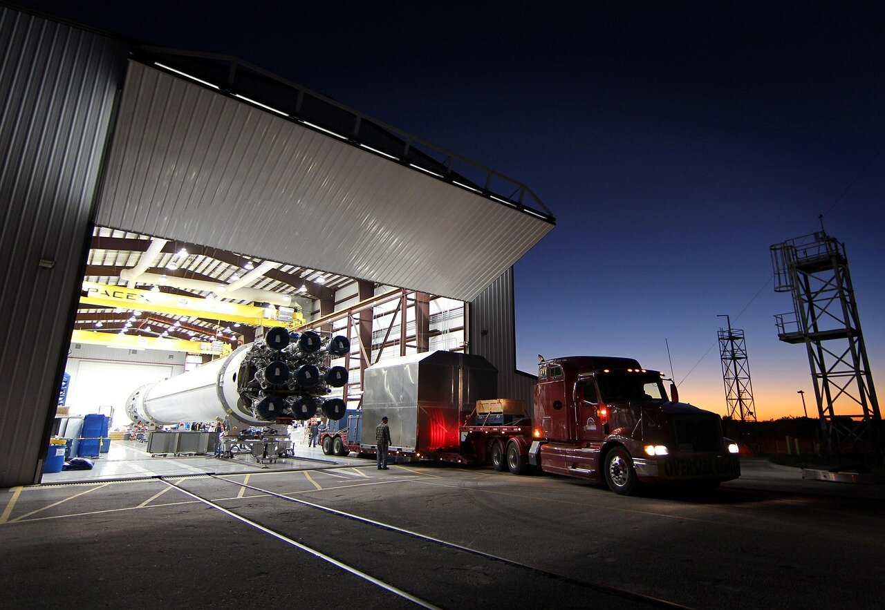 A closeup of the Falcon 9 rocket on the launch pad, symbolizing SpaceX's innovative achievements in space exploration